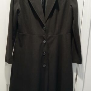 FINEJO MAXI COAT VINTAGED Elegant Black Long Sleeve  SIZE XL